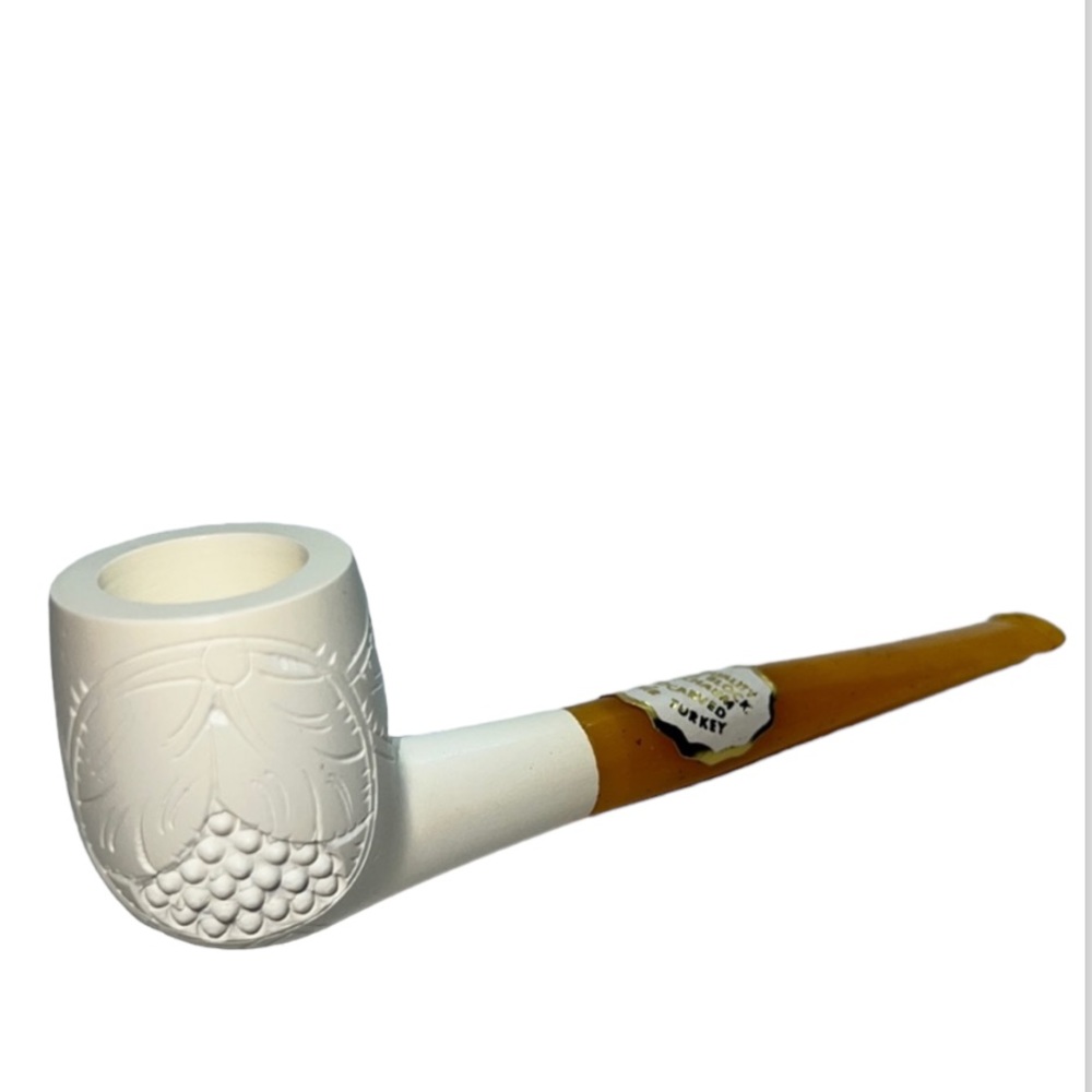 GENUINE BLOCK MEERSCHAUM GRAPES & LEAVES PIPE HAND CARVED VINTAGE